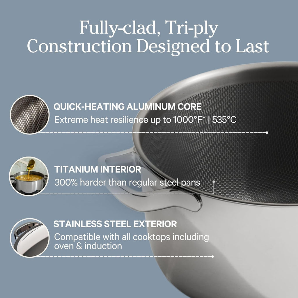 Our Place Titanium Pro Cookware Duo - Always Pan Pro & Perfect Pot Pro | Nonstick, Tri-Ply Titanium & Stainless Steel | Oven Safe up to 1000°F | Chrome