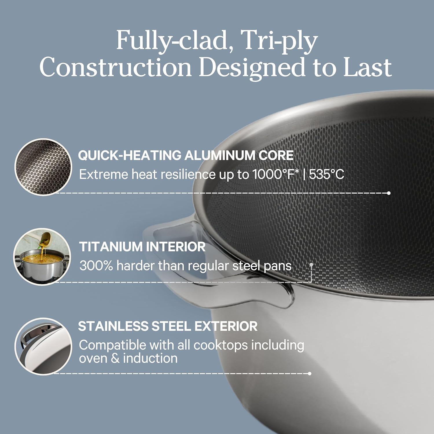 Our Place Titanium Pro Cookware Duo - Always Pan Pro & Perfect Pot Pro | Nonstick, Tri-Ply Titanium & Stainless Steel | Oven Safe up to 1000°F | Chrome