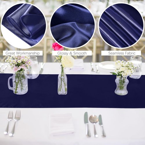 Aneco Satin Table Runner - 12 Pack Navy Blue | 12 x 108 Inch for Weddings & Events