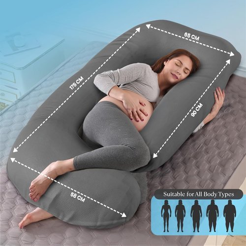 G Pregnancy Pillow - G Shaped Full Body Maternity Support with 2 Premium Removable Covers | 69 Inch, Grey