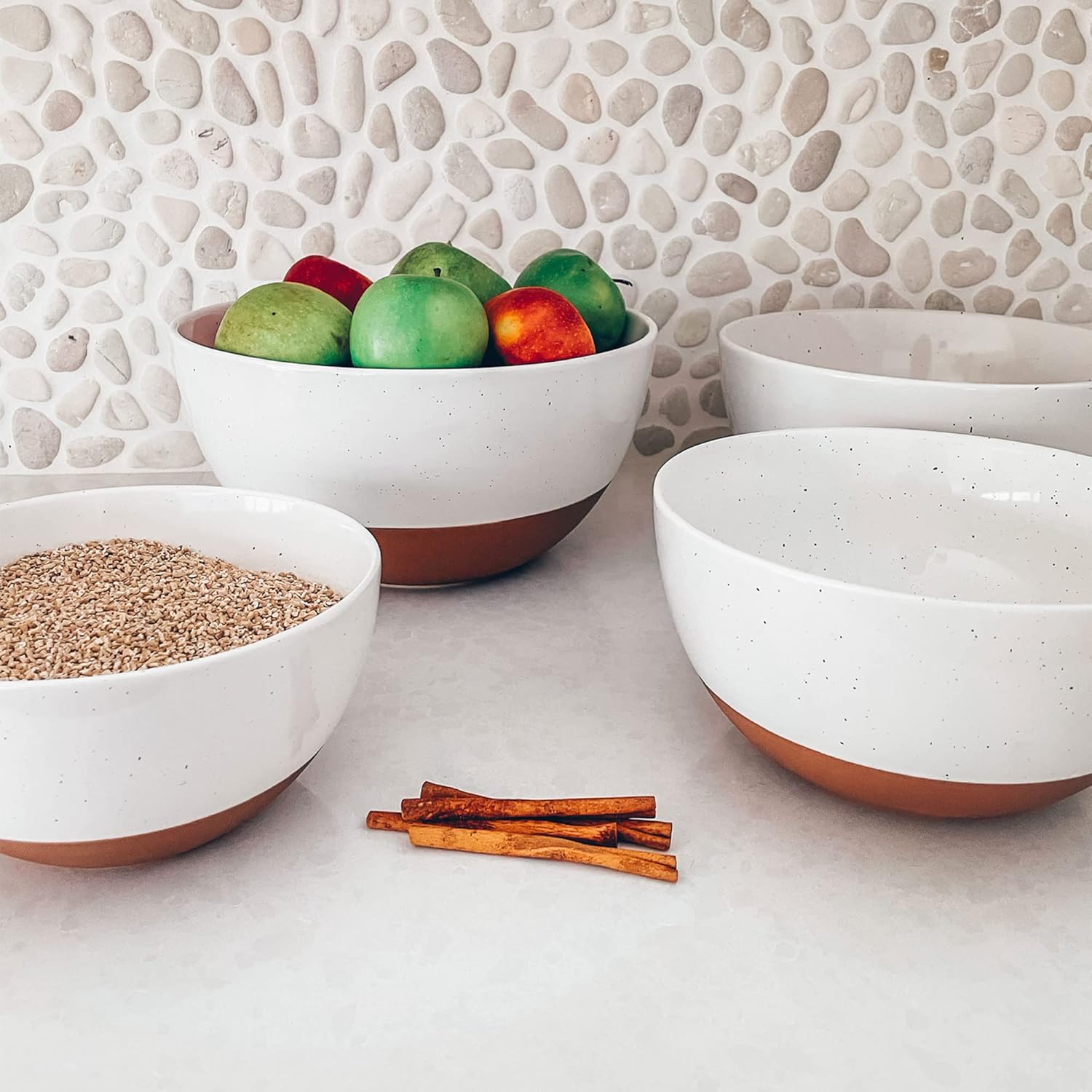 Mora Ceramic Mixing Bowls Set - 2 Large Nesting Bowls for Cooking & Serving | Microwavable, Dishwasher Safe - 5.5 & 3.6 Qt - White