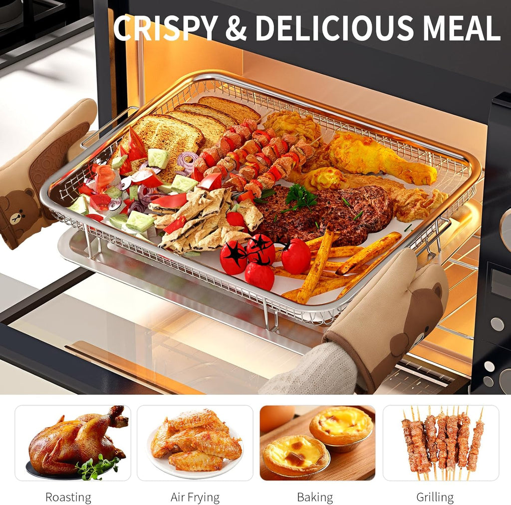 OPENICE Large Air Fryer Basket - 15.3" x 11.0" Stainless Steel Tray with 30 Parchment Papers | Ideal for Baking & Grilling