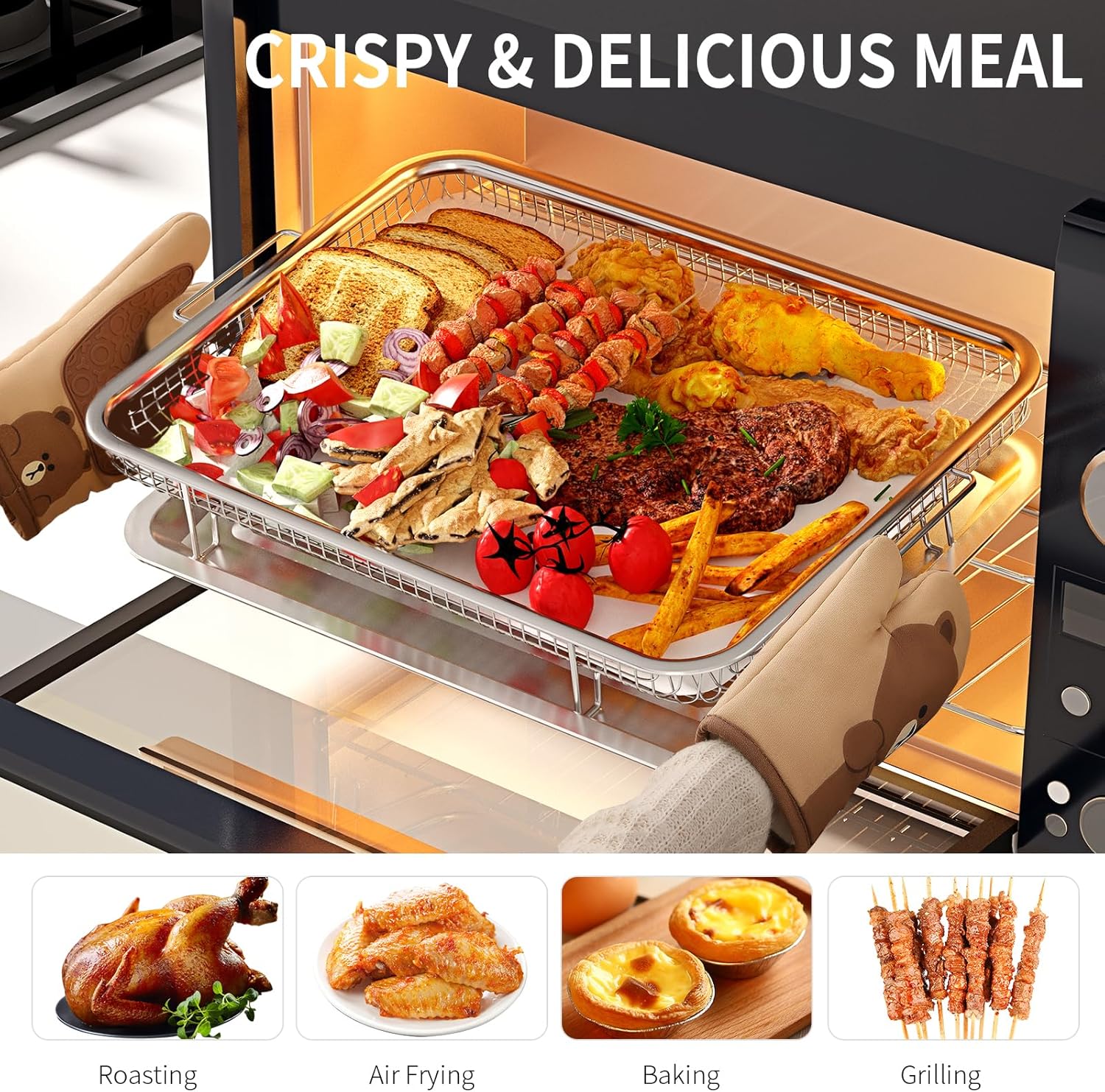 OPENICE Large Air Fryer Basket - 15.3" x 11.0" Stainless Steel Tray with 30 Parchment Papers | Ideal for Baking & Grilling