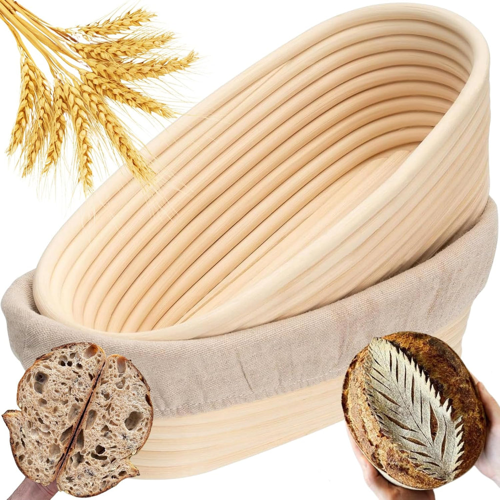 Banneton Bread Proofing Basket - 10 Inch Oval Set of 2 | Ideal for Artisan Sourdough Baking