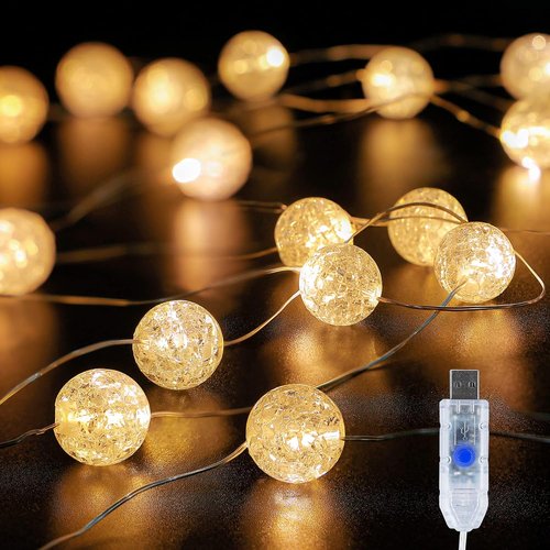 Globe String Lights - 10FT 30 LED Decorative Fairy Lights | 8 Modes Crystal Crackle Balls for Indoor & Outdoor Use