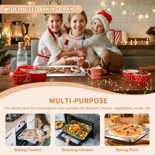 Deedro Stainless Steel Baking Sheet Set - Heavy Duty, Non-Toxic & Easy Clean | 16 x 12 Inch, Rust-Free