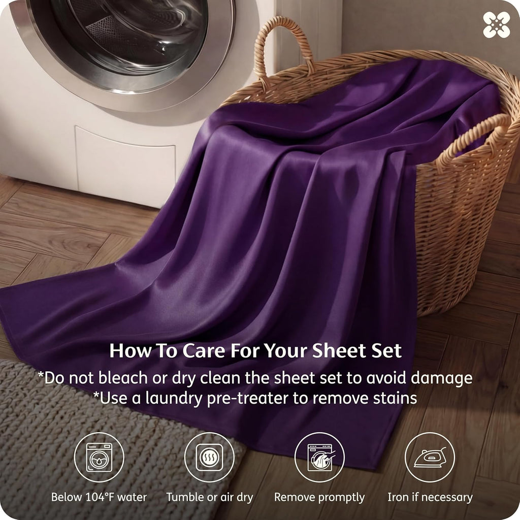 Bedsure King Size Cooling Sheets Set - Breathable Rayon from Bamboo | Soft & Luxurious Plum Color, Deep Pocket Up to 16 Inches