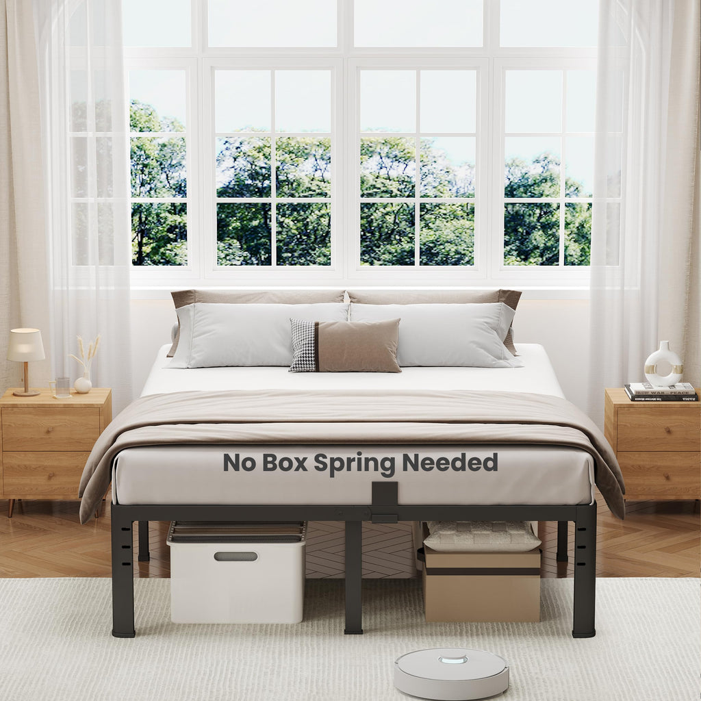 NKZ 14 Inch Queen Bed Frame, Sturdy Metal Platform with Round Corner Legs, 3,500 lbs Heavy Duty Steel Slat Support, Easy Assembly, Noise Free, No Box Spring Needed