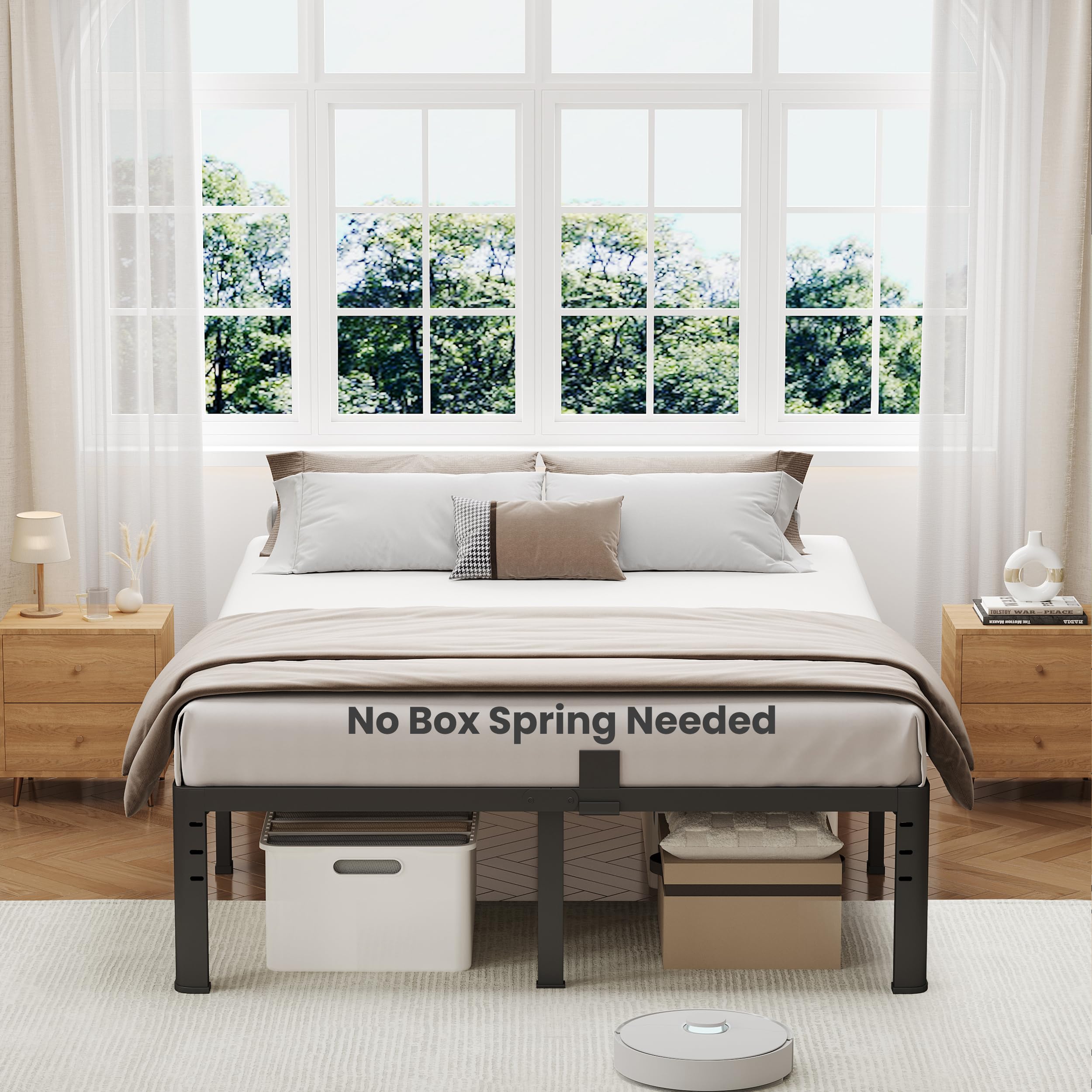 NKZ 14 Inch Queen Bed Frame, Sturdy Metal Platform with Round Corner Legs, 3,500 lbs Heavy Duty Steel Slat Support, Easy Assembly, Noise Free, No Box Spring Needed