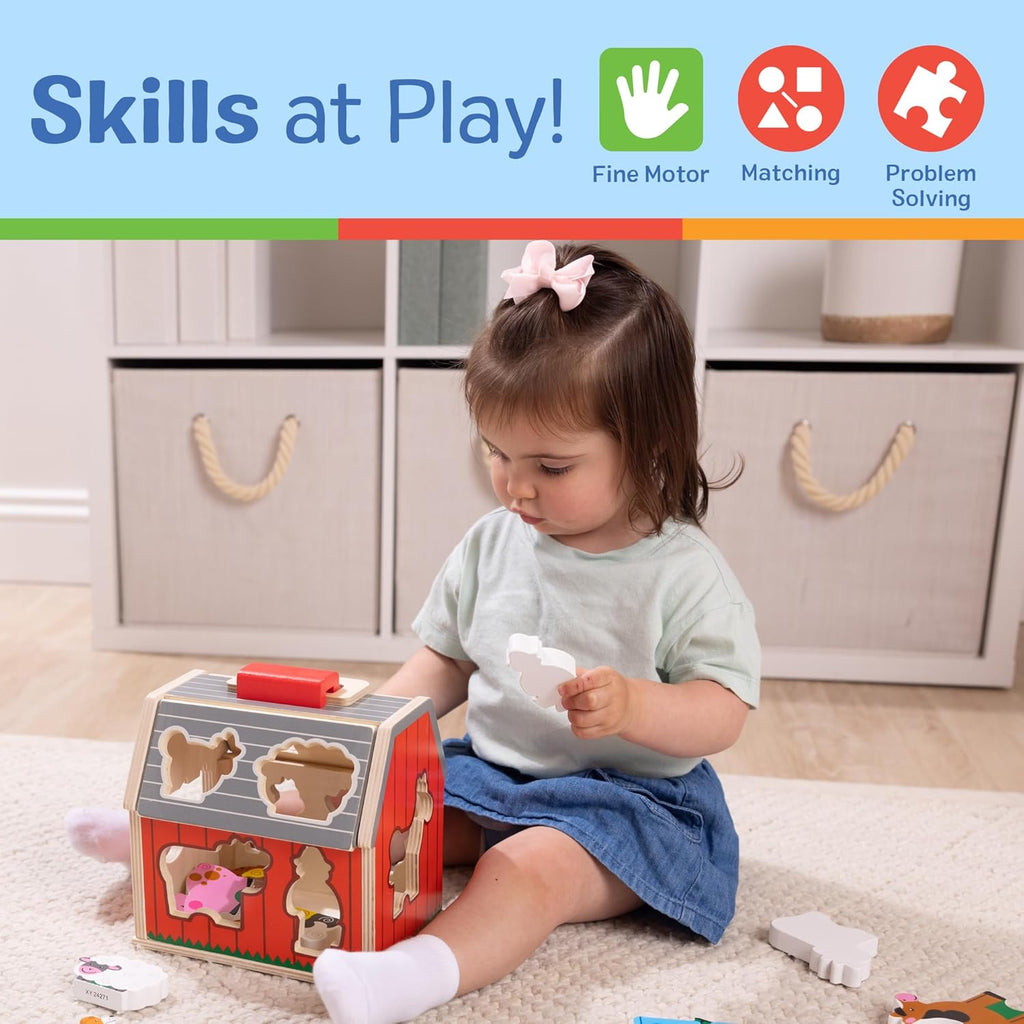 Melissa & Doug Take-Along Wooden Toy Barn - 11-Pc Portable Playset with Farm Animals & Pop-Up Roof for Toddlers 2+