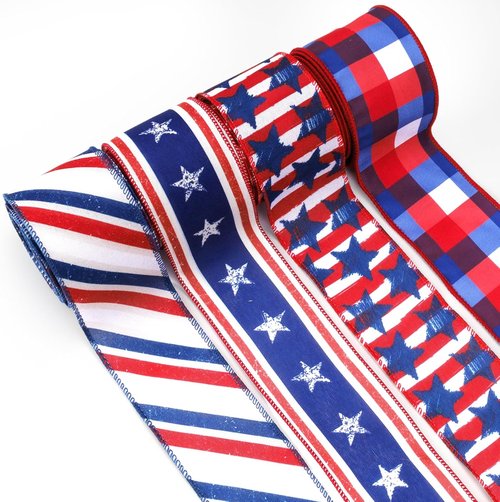 LaRibbons Patriotic Ribbon - Wired 2.5 Inch x 20 Yards | Red, White, Blue Star & Stripe for 4th of July Decor