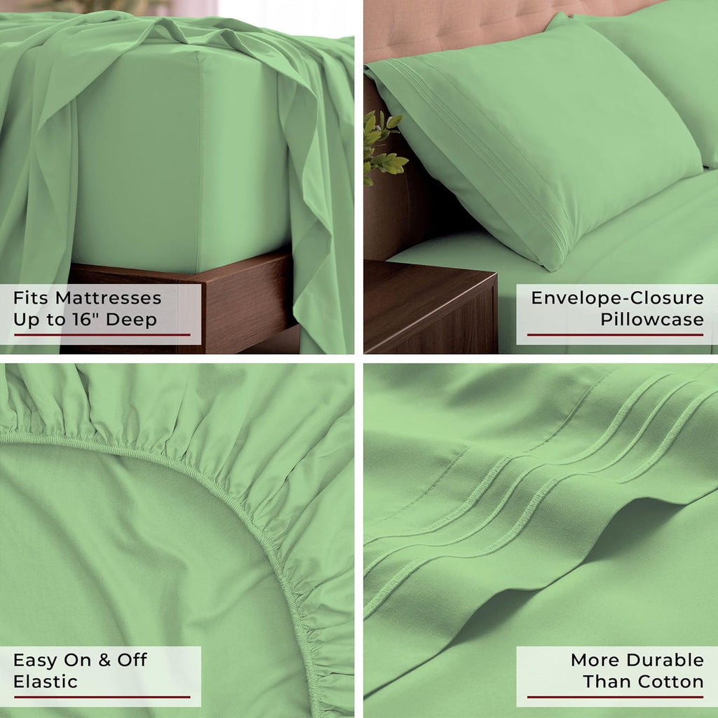 Mellanni King Sheets Set - 4 PC Hotel Luxury Bedding | Extra Soft, Cooling, Wrinkle & Stain Resistant (Pistachio)