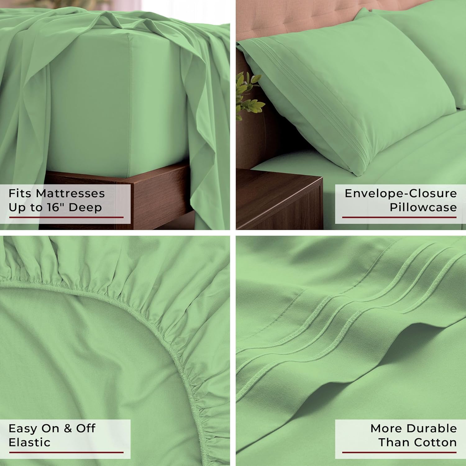 Mellanni King Sheets Set - 4 PC Hotel Luxury Bedding | Extra Soft, Cooling, Wrinkle & Stain Resistant (Pistachio)