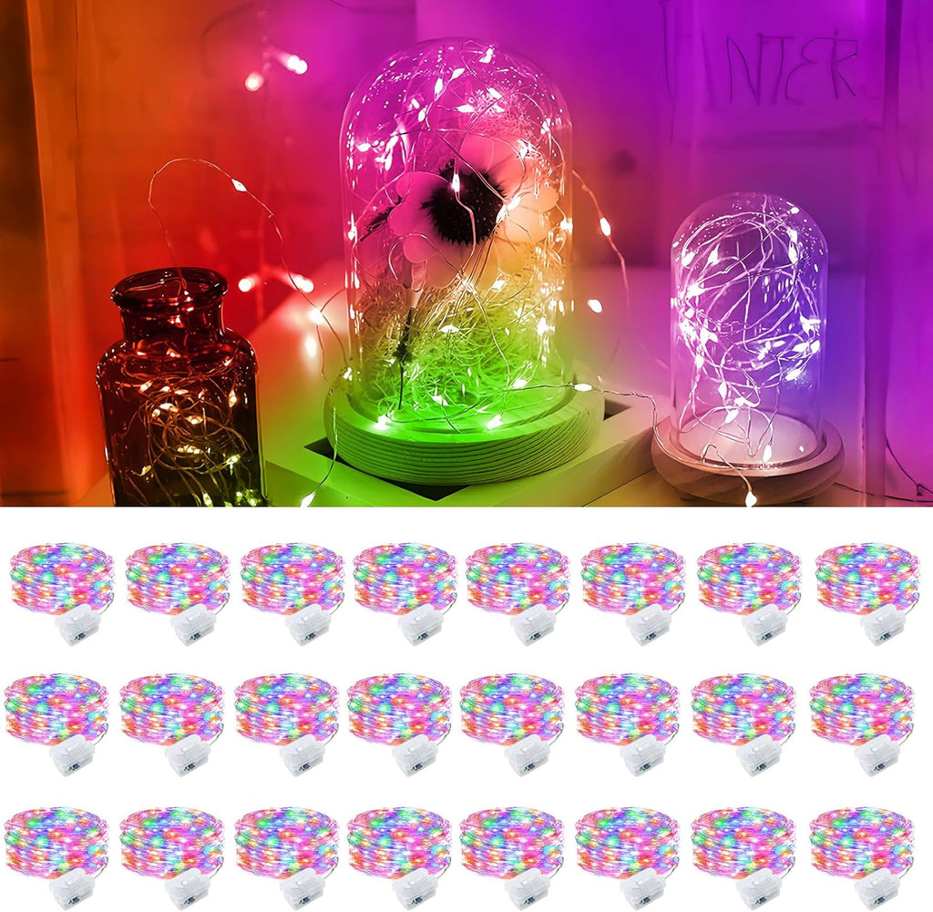 Pozzolanas 24 Pack Multi-Colored Fairy Lights - Battery Operated 7FT Waterproof String Lights for Weddings & Parties