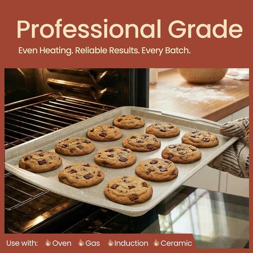 Bakken Swiss - 6-Piece Bakeware Set | Deluxe Non-Stick Baking Pans with Stackable Design - Carbon Steel, White Stone Coating