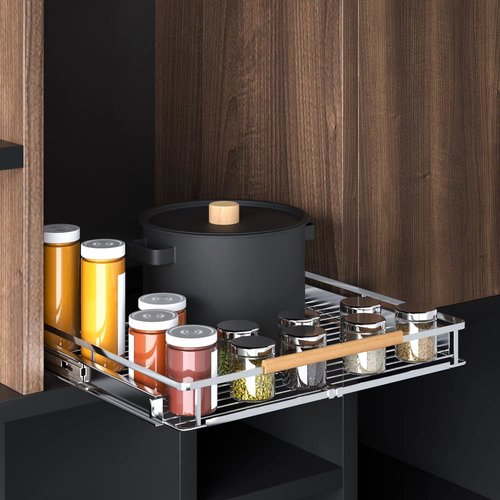 Pull Out Cabinet Organizer, 12.2~17.9"W x 22.5"D Expandable Pull Out Shelves for Kitchen Cabinets, Heavy Duty Metal Slide Out Pantry Shelves Sliding Shelf for Home Kitchen,Under Sink,Wardrobe