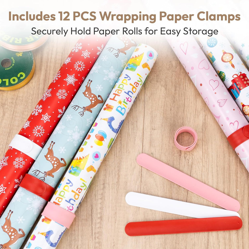 Skiennix Gift Wrapping Station - 12PCS Slap Bands & Rolling Organizer Cart for Christmas Crafts
