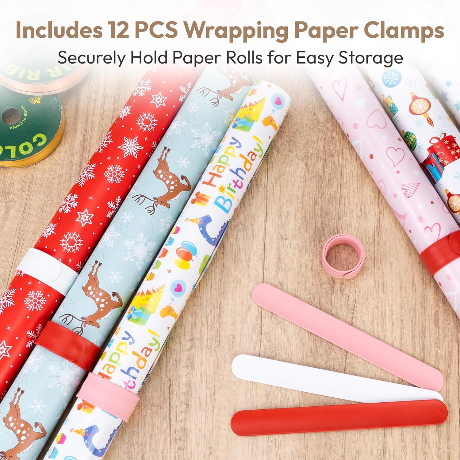 Skiennix Gift Wrapping Station - 12PCS Slap Bands & Rolling Organizer Cart for Christmas Crafts