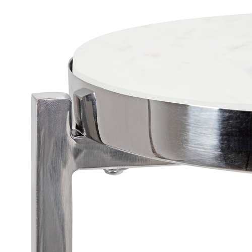 Kate and Laurel Aguilar Glam Round Drink Table, 8 x 8 x 23, Silver and White, Small Accent Table for Use as Plant Pedestal Stand with Marble Tabletop