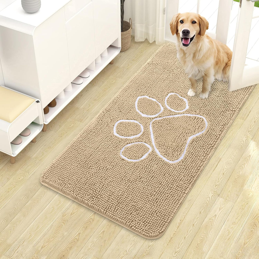 OLANLY Dog Door Mat - Absorbent Non-Slip Mud Mat for Muddy Paws | 40x24 Paw Print Design, Quick Dry Beige