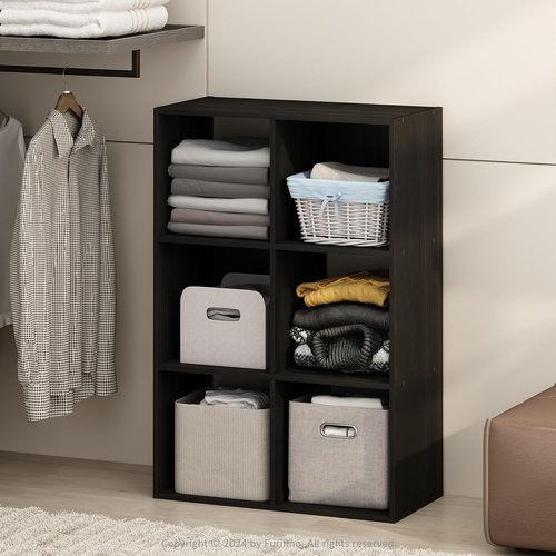 Furinno PELLI Closet Organizer - 6-Cube Storage Solution for Wardrobe & Bedroom - Espresso Finish