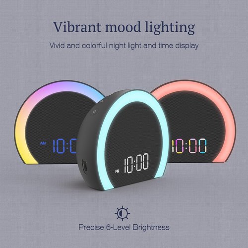 ANJANK Super Loud Alarm Clock with Wireless Bed Shaker, Vibrating Dual Alarm with Light Wake Up for Heavy Sleepers & Hearing Impaired, 9-Color Night Light, 5 Sounds, 0-100% Dimmer, USB Charger