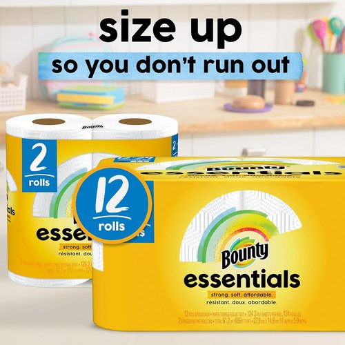 Bounty Essentials Select-A-Size Paper Towels - White, 12 Double Rolls (24 Regular Rolls)