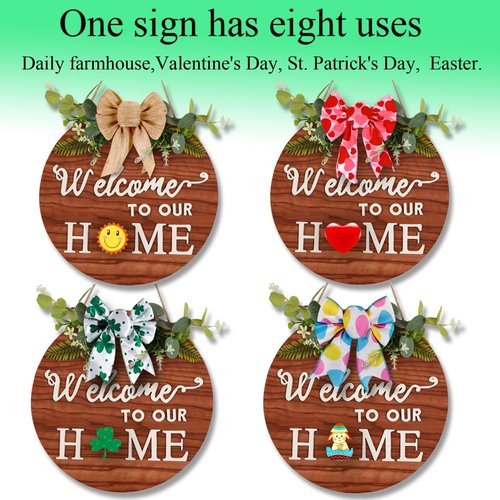 Interchangeable Welcome Home Sign - Rustic Front Door Wreath for All Seasons | Farmhouse Decor