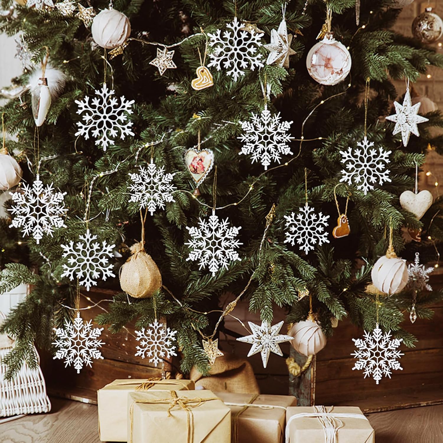 Miucat 42pcs White Snowflake Ornaments - Glittering Christmas Tree Decorations | Winter Party Decor