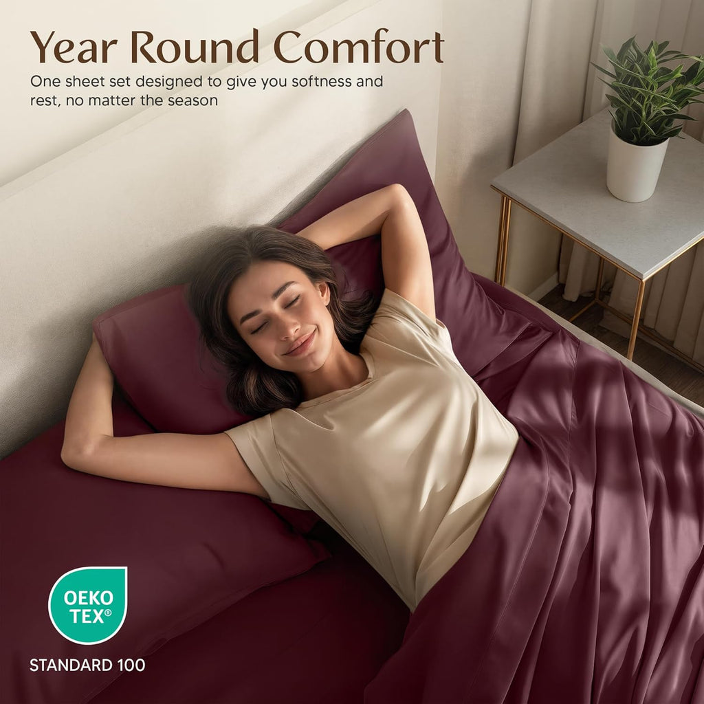 Utopia Bedding Twin XL Sheet Set - Soft Microfiber 3-Piece Bed Sheets in Burgundy | Oeko-Tex Certified