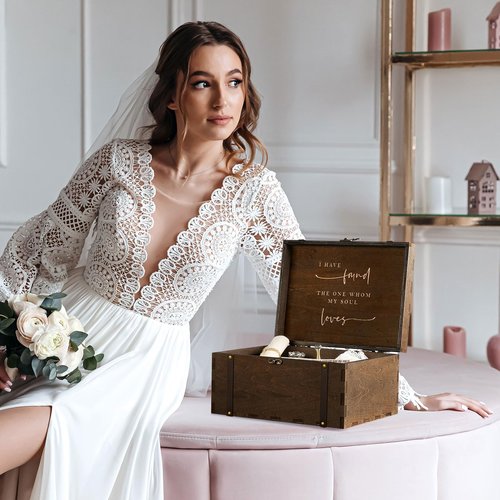 AW BRIDAL Large Mr and Mrs Wedding Keepsake Box with Lids, Engraved Wooden Storage and Decorative Box, Bridal Shower Gifts for Bride Bachelorette, Engagement Gift for Couples Newly Engaged
