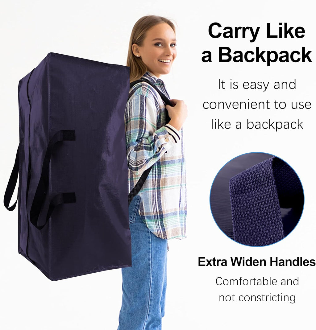 VELVETSURE Extra Large Heavy Duty Moving Bags - Durable Storage Totes with Backpack Straps & Zippers | Set of 6, Blue