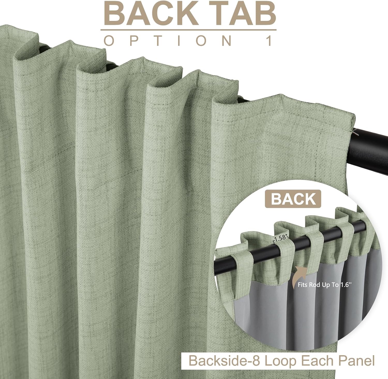 Skiennix 100% Blackout Curtains - Thermal Insulated Linen Drapes, 50" W x 90" L, Sage Green - 2 Panels Set