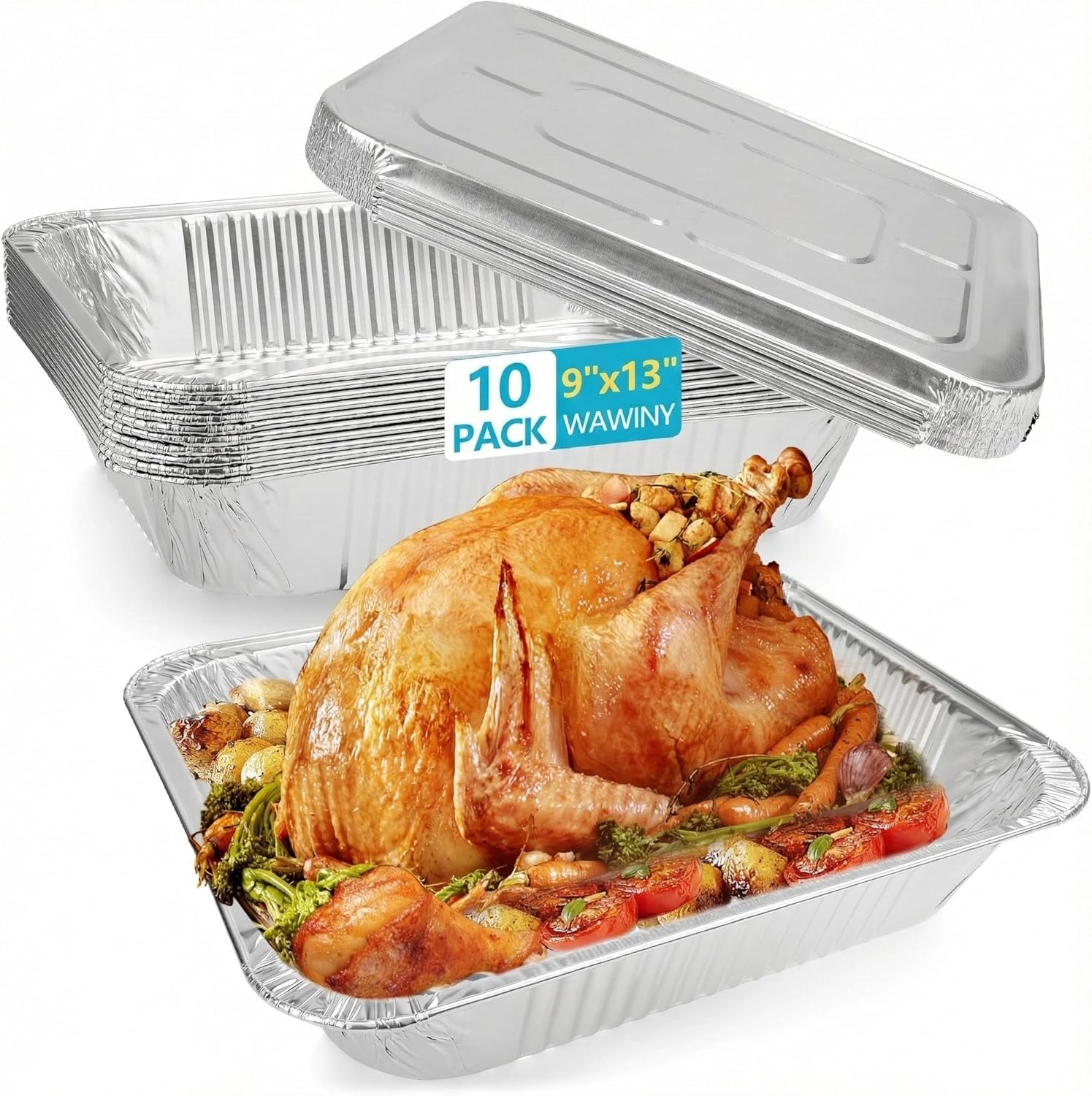 Thickened Aluminum Foil Pans by [Brand Name] - 9x13 Extra Deep Disposable Pans with Lids for Roasting & Baking - 10 Pack