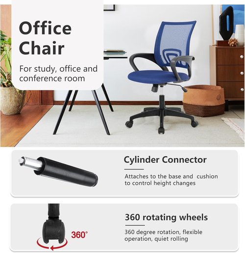 BestOffice Ergonomic Office Chair - Mid-Back Swivel Design with Breathable Backrest & Lumbar Support - Dark Blue