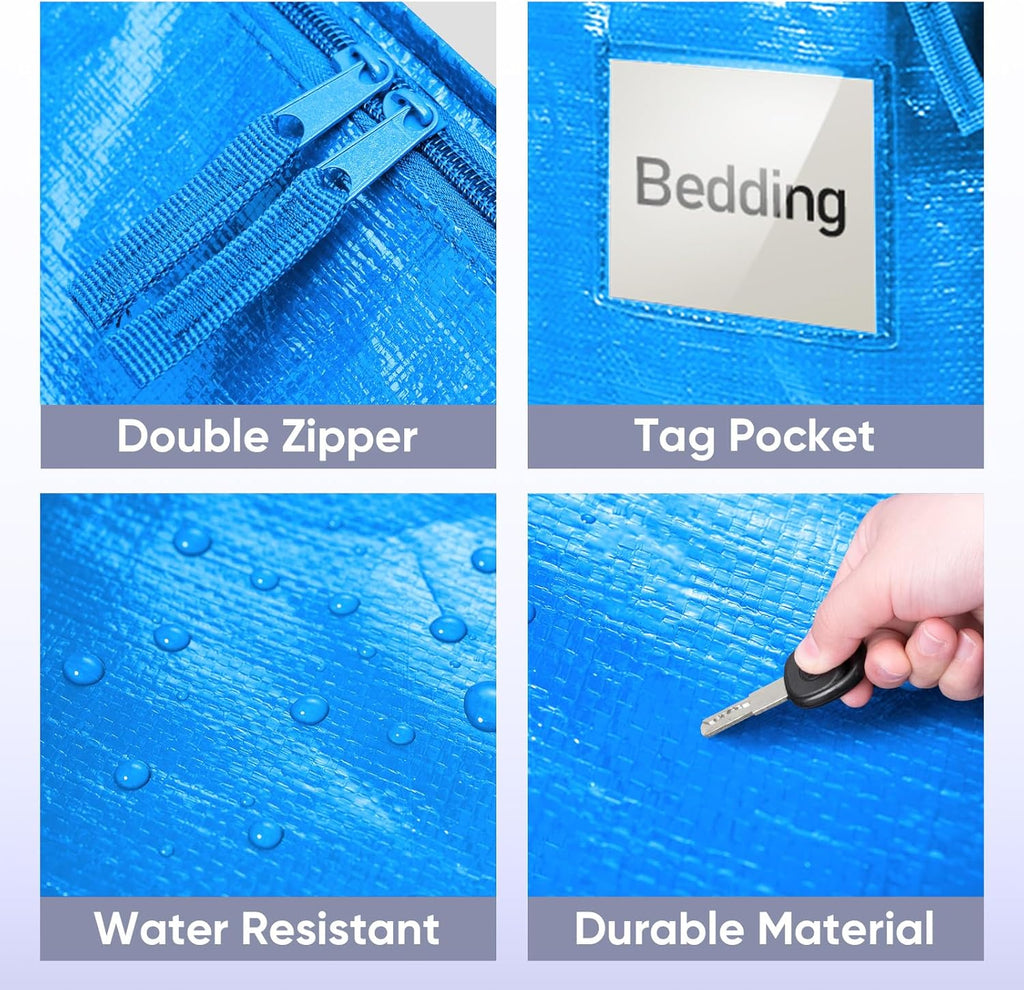 TICONN Extra Large Moving Bags - Heavy Duty Storage with Zippers & Handles | 6 Pack, Sky Blue
