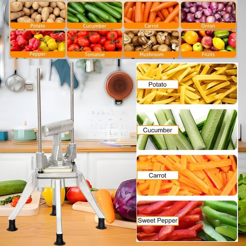 CTJ Commercial Vegetable Chopper & French Fry Cutter with (1/4" 3/8" 1/2") Replacement Blades Stainless Steel Veggie - Home Kitchen or Restaurant Use for Tomato Peppers Potato