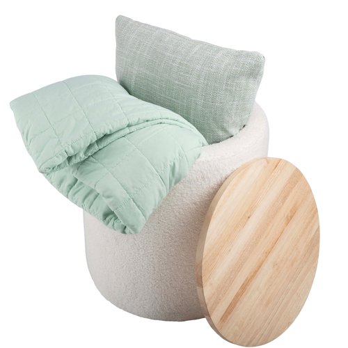 Lavish Home Storage Ottoman - Teddy Fabric Upholstered Ottoman with Wood Top for Living Room, Dorm, or Apartment - Ottomans with Storage (Cream)