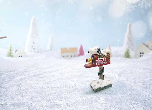Enesco Peanuts | Jim Shore Snoopy & Woodstock Merry Christmas Mailbox Figurine - 7.28" Handcrafted Collectible