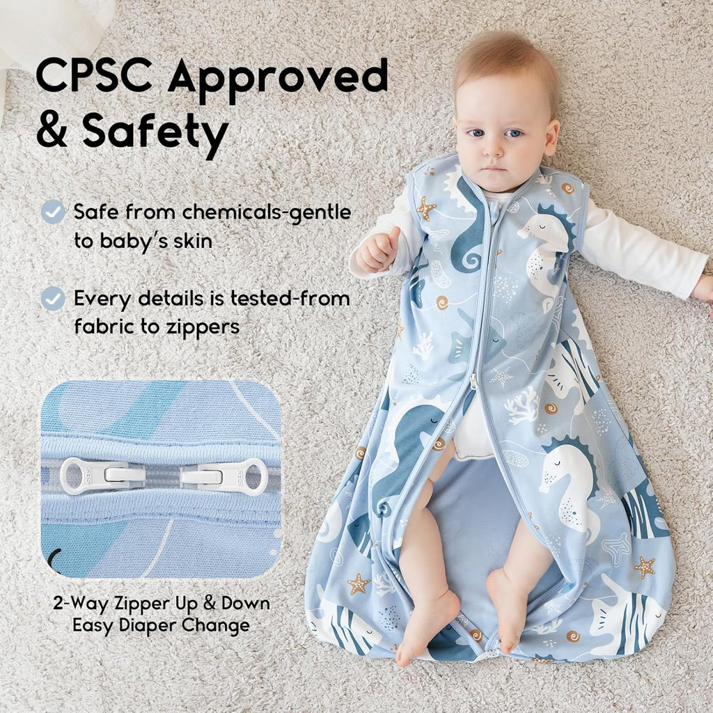 Yoofoss Baby Sleep Sack - 0.5 Tog Wearable Blanket for Infants | 3-Pack Organic Cotton, 0-6 Months