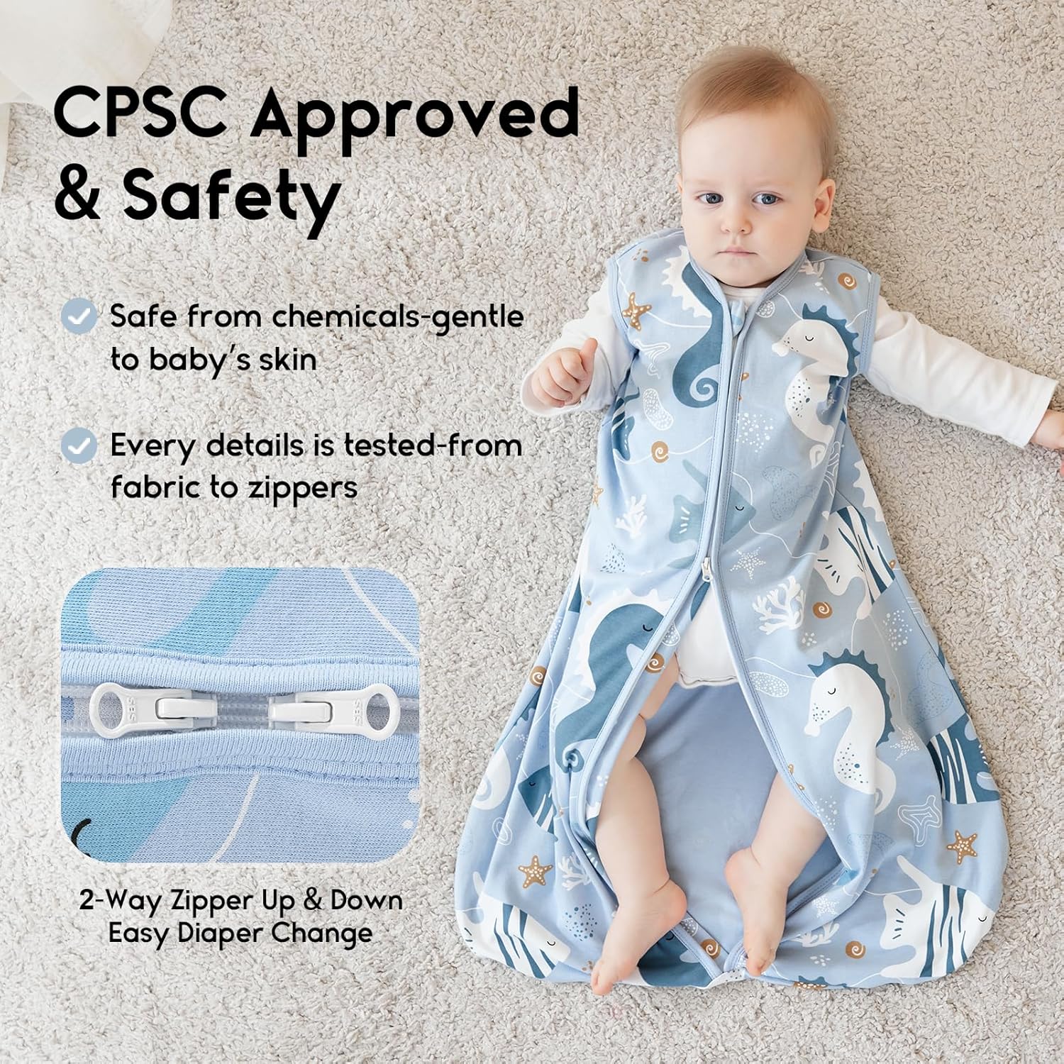 Yoofoss Baby Sleep Sack - 0.5 Tog Wearable Blanket for Infants | 3-Pack Organic Cotton, 0-6 Months
