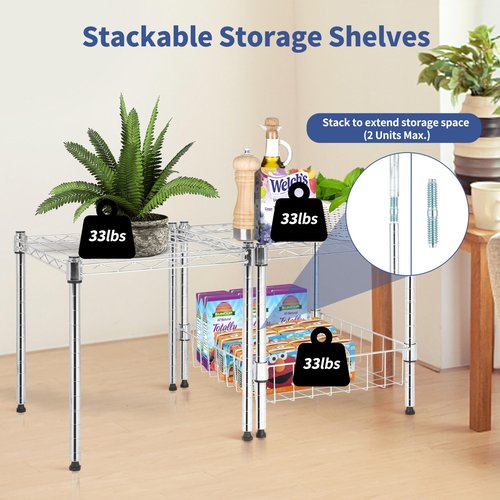 Simple Deluxe 2-Tier Shelving Unit, 15" W x 15" D x 13.8" H Wire Metal Storage Rack with Basket, Chrome