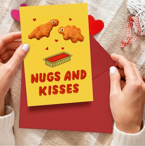 Faythory Funny Valentine’s Day Card for Him – Nuggs and Kisses Card, Men’s Valentine’s Day Gift, Boyfriend Valentine’s Day Card, Valentine Card for Husband or Wife