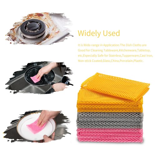 BAIKAFU 6Pcs Dish Wash Net,Innovative Mesh Cloth,Ultra Non-Scratch Dish Rags for Washing Dishes,100% No Odor/Quick Dry,Perfect Scrubber,Dish Sponges for Washing Dishes Yellow/Pink/Gray