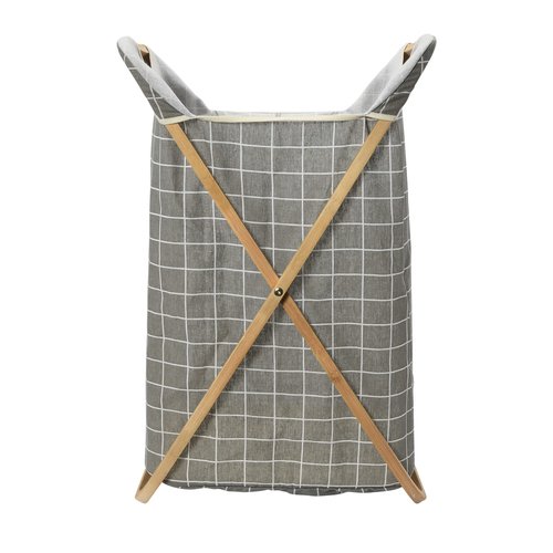 Household Essentials Bamboo X Frame Hamper with Grid Pattern, Gray