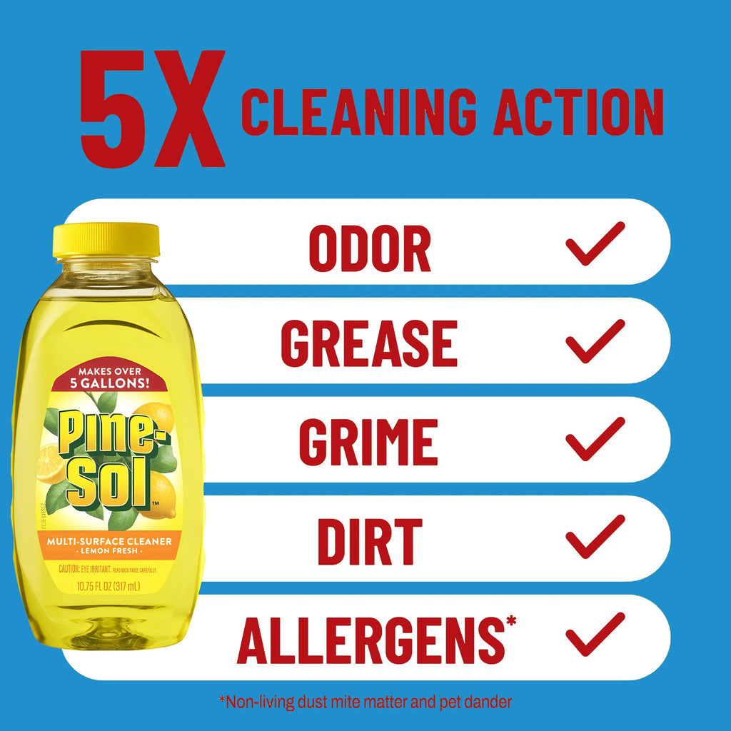 Pine-Sol Multi Surface Cleaner, 6 Pack, Concentrated Multi Purpose Cleaner and Degreaser for Kitchen and Bathroom, Makes 5 Gallons, Lemon Fresh Scent, 10.75 oz. Each
