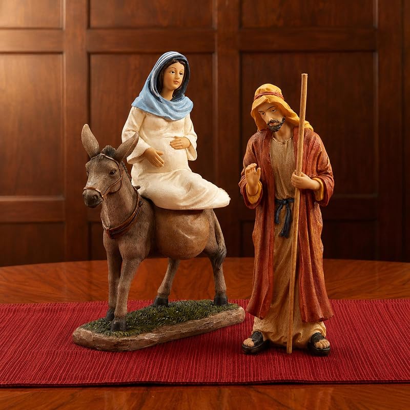 Traveling Holy Family Nativity Figurine Set – 7 Inch Mary Joseph & Donkey, La Posada Christmas Display