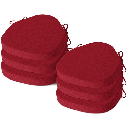 AddGrace Chair Cushions for Dining Chairs Set of 6 Windsor Kitchen Chair Cushions with Removable Textured Cover and Non Slip Bottom Indoor Chair Pads with Ties and Foam (16.5x15.5 Inches Red)