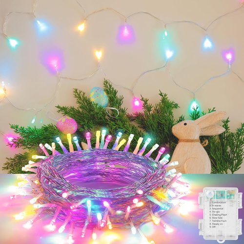 30 LED Easter String Lights - 11.5Ft Pastel Battery Mini Lights with 8 Modes & Timer | Waterproof Fairy Lighting for Outdoor & Indoor Decor