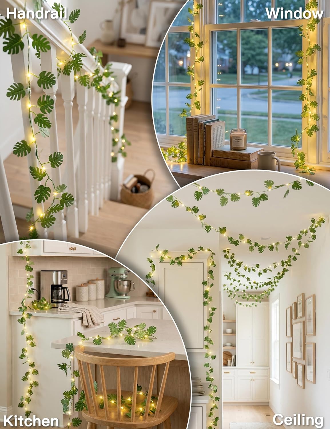 Suddus Vines String Lights - 33ft 100 LED Monstera Leaves | Battery & USB Powered with Remote for Indoor Tropical Decor